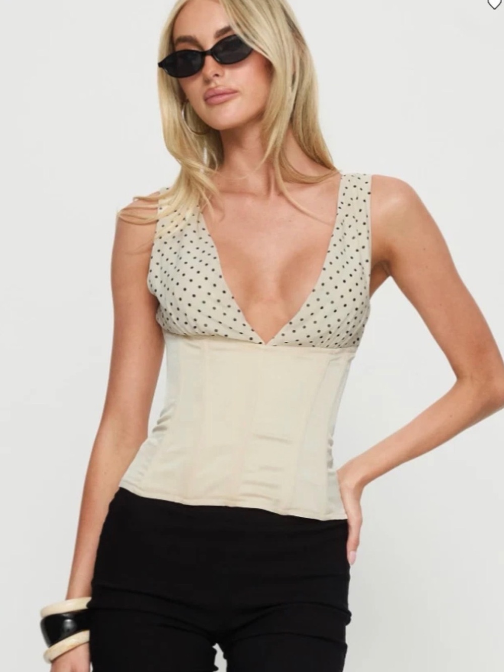 Princess Polly Cream Polka Dot V-Neck Corset Tank
